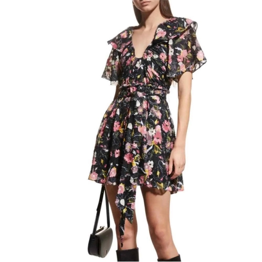 Tanya Taylor Black Floral Mara Mini Dress 8